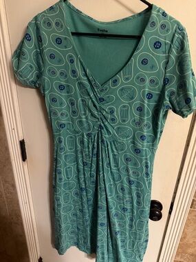 Svaha Teal Blue Short Sleeve V-Neck Dress